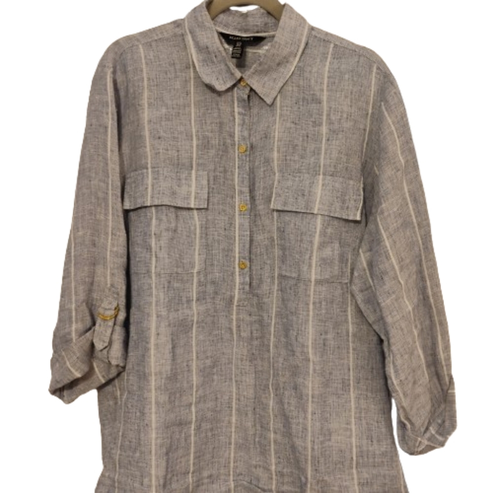 Ellen Tracy Striped 100% Linen Pullover Top, 2X